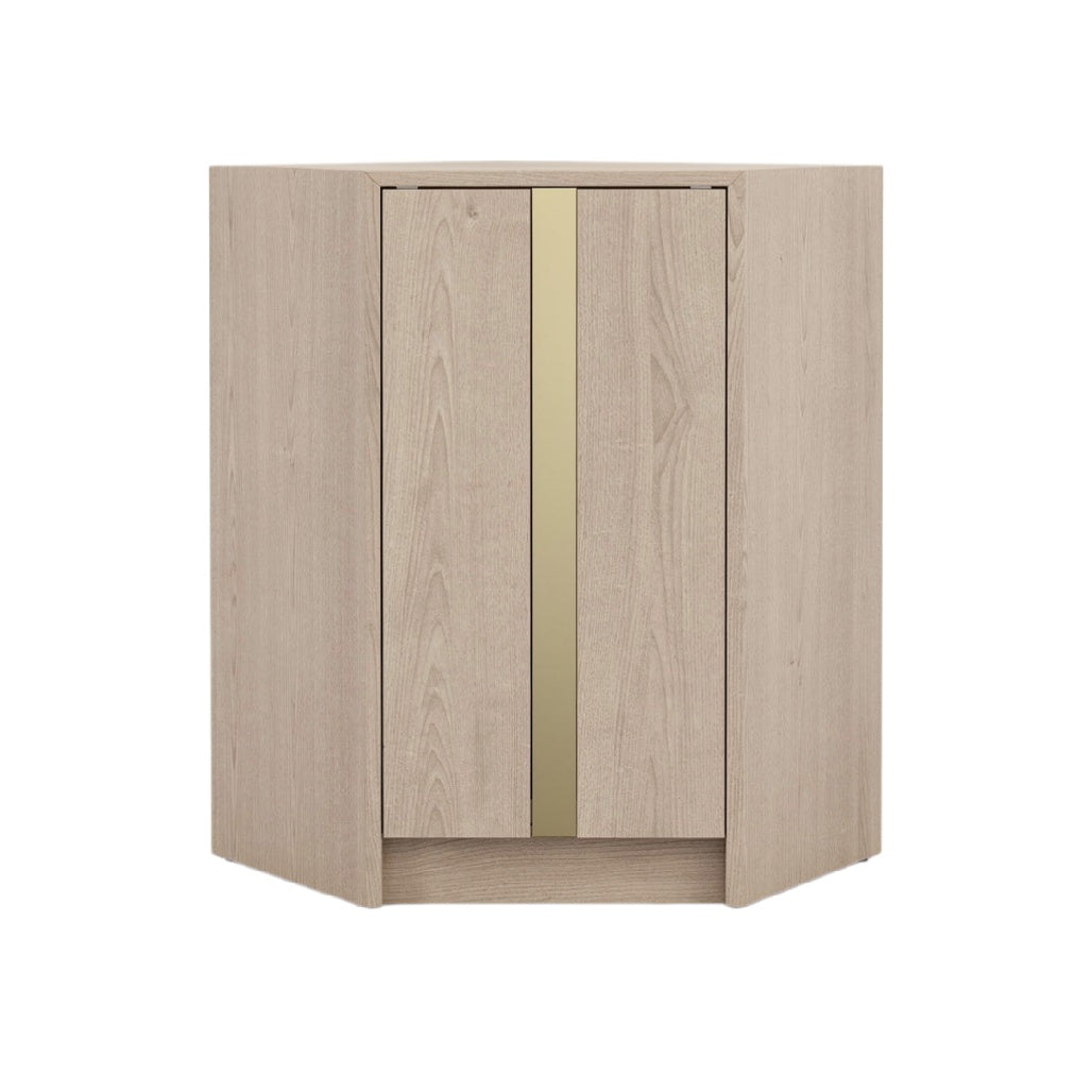 Modern Corner Cabinet with Wooden Finish and Gold Accent